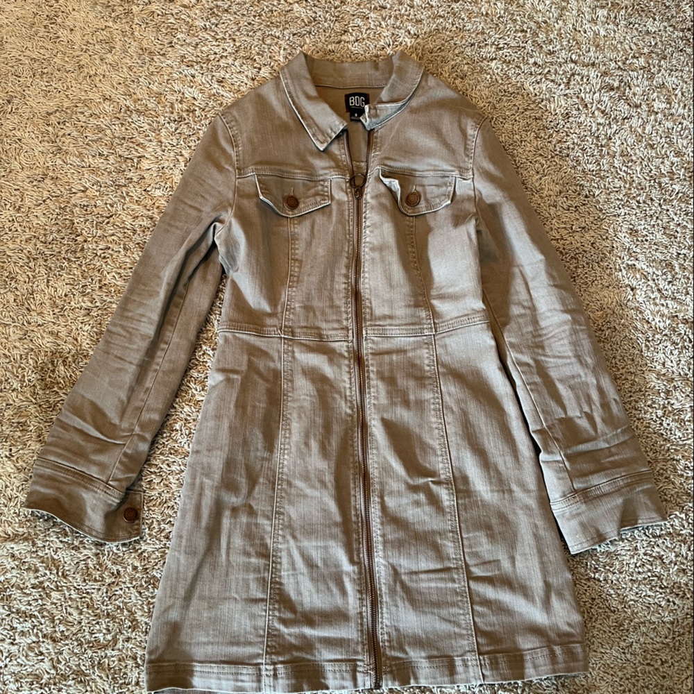 Tan denim bodycon zip up dress